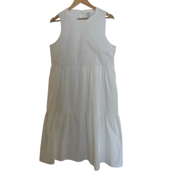 J. Crew White Sleeveless Tiered Dress 12 - Picture 1 of 4